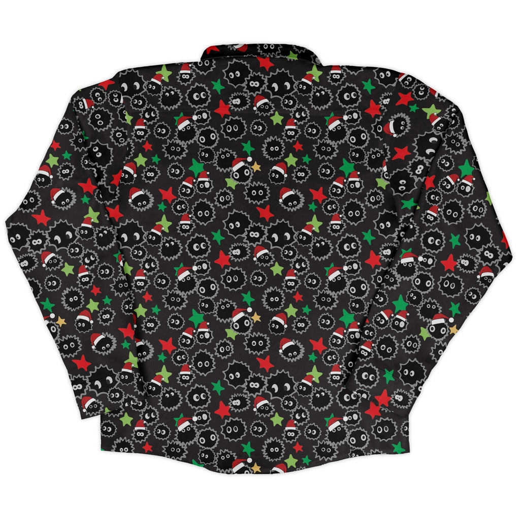Sootsprite Santas Long Sleeve Button Up Shirt Geek Nerd adult sizing Anime Christmas Print