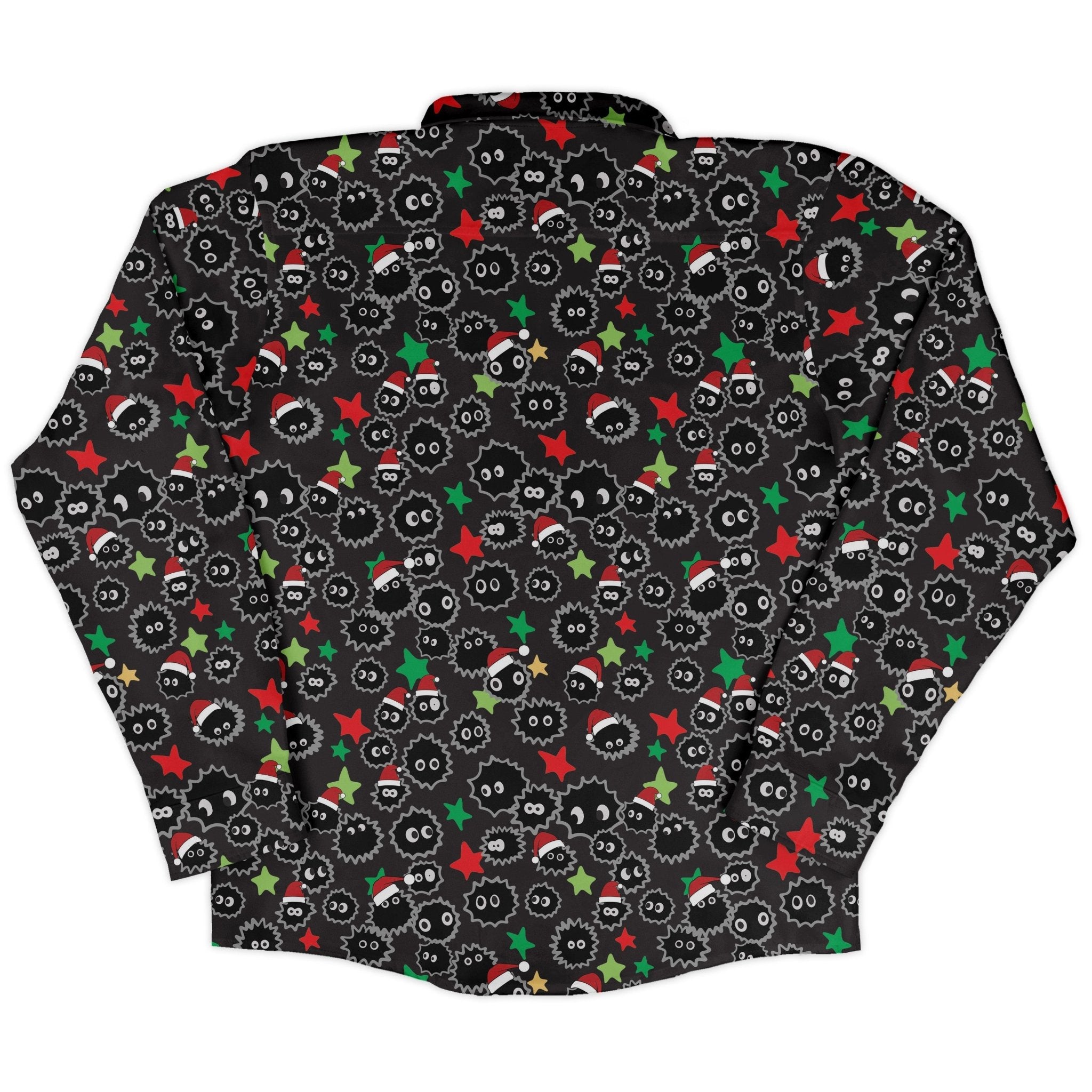 Sootsprite Santas Long Sleeve Button Up Shirt Geek Nerd adult sizing Anime Christmas Print