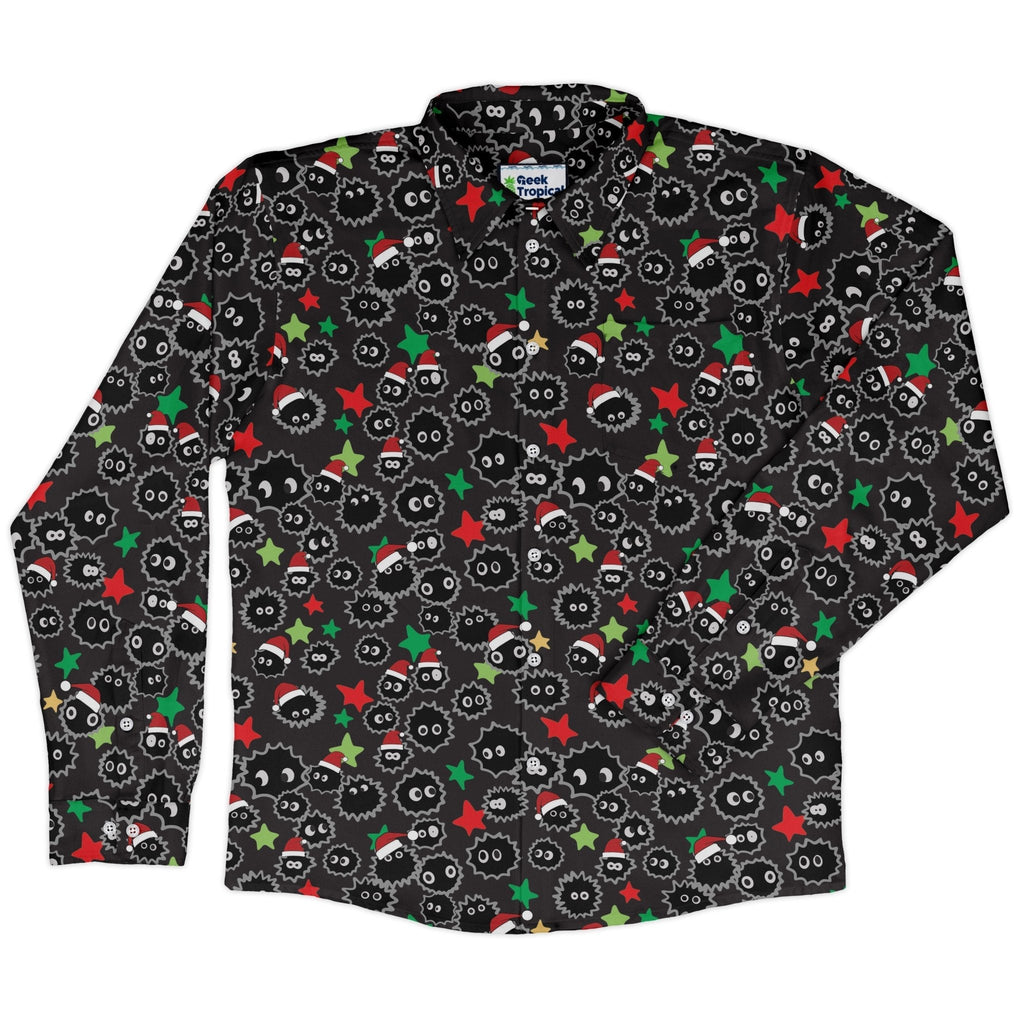 Sootsprite Santas Long Sleeve Button Up Shirt Geek Nerd adult sizing Anime Christmas Print