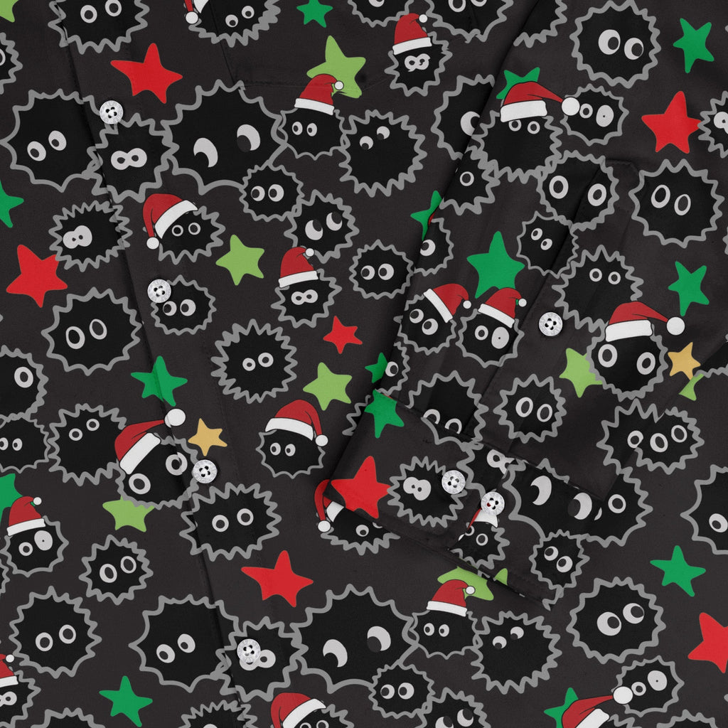 Sootsprite Santas Long Sleeve Button Up Shirt Geek Nerd adult sizing Anime Christmas Print