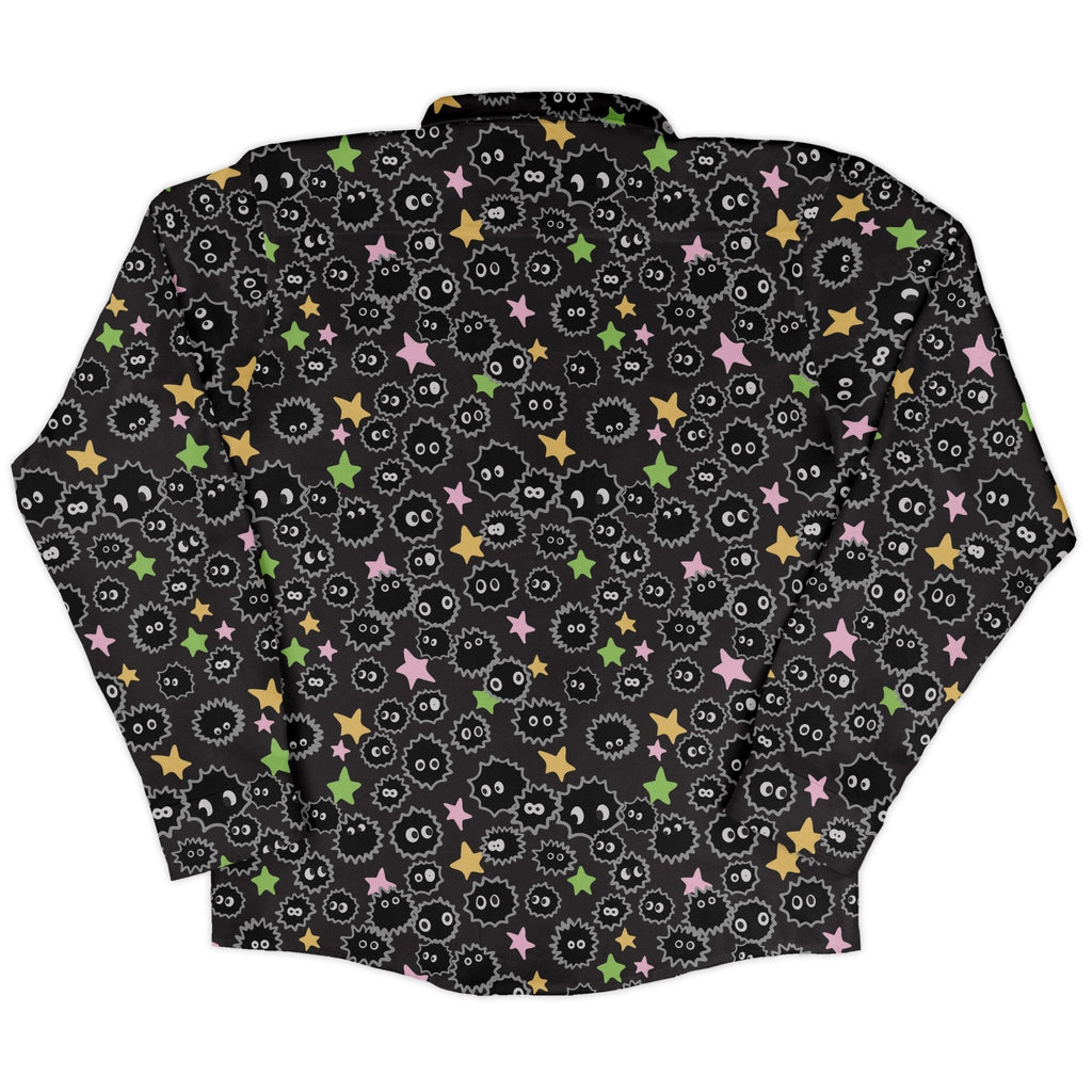 Sootsprites Anime Long Sleeve Button Up Shirt Geek Nerd adult sizing Anime Design by Heather Davenport