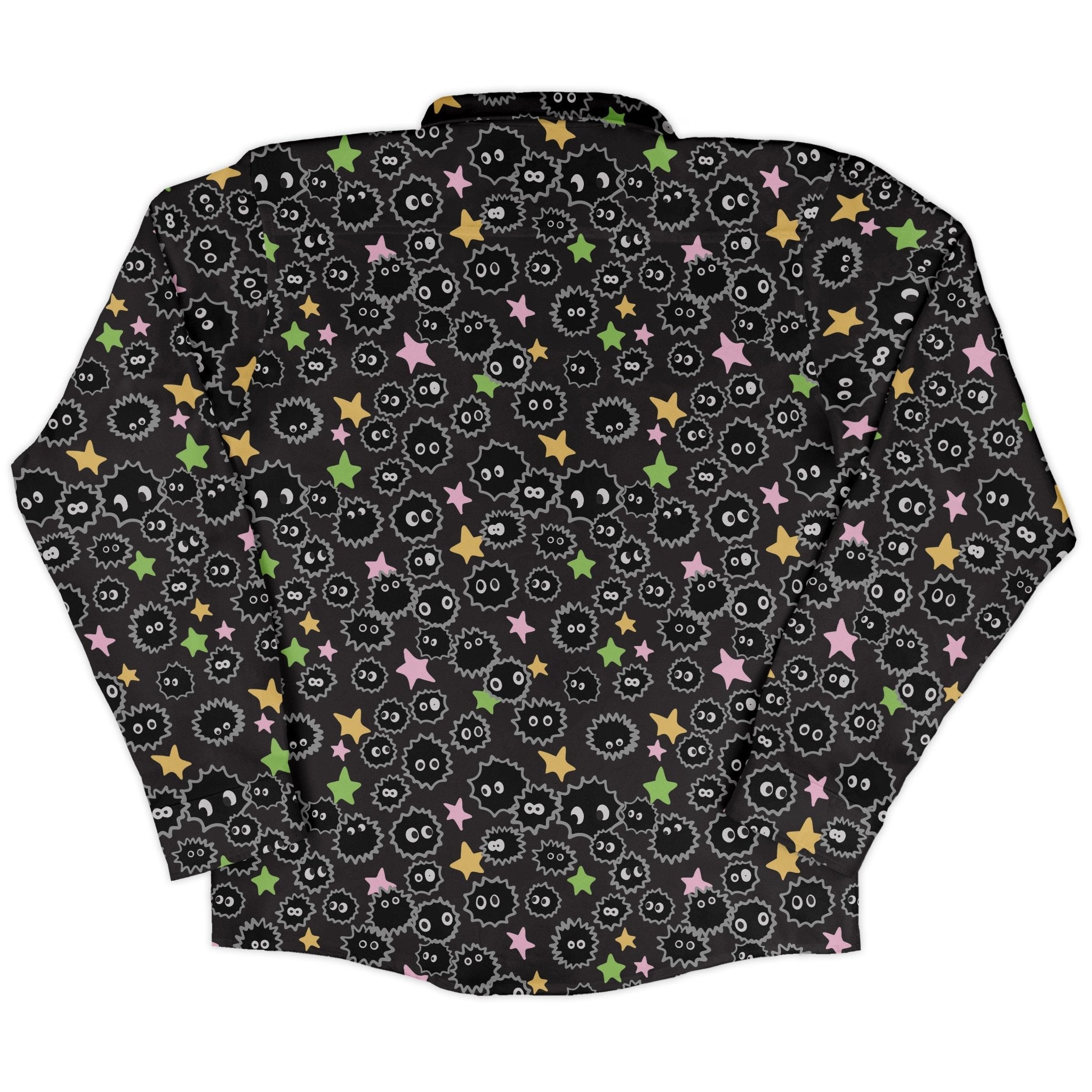 Sootsprites Anime Long Sleeve Button Up Shirt Geek Nerd adult sizing Anime Design by Heather Davenport