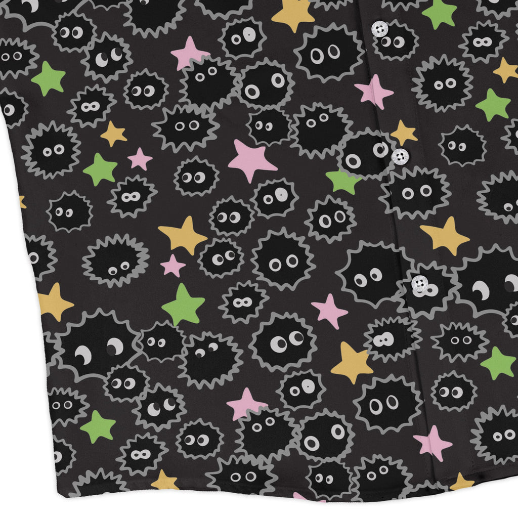 Sootsprites Anime Long Sleeve Button Up Shirt Geek Nerd adult sizing Anime Design by Heather Davenport