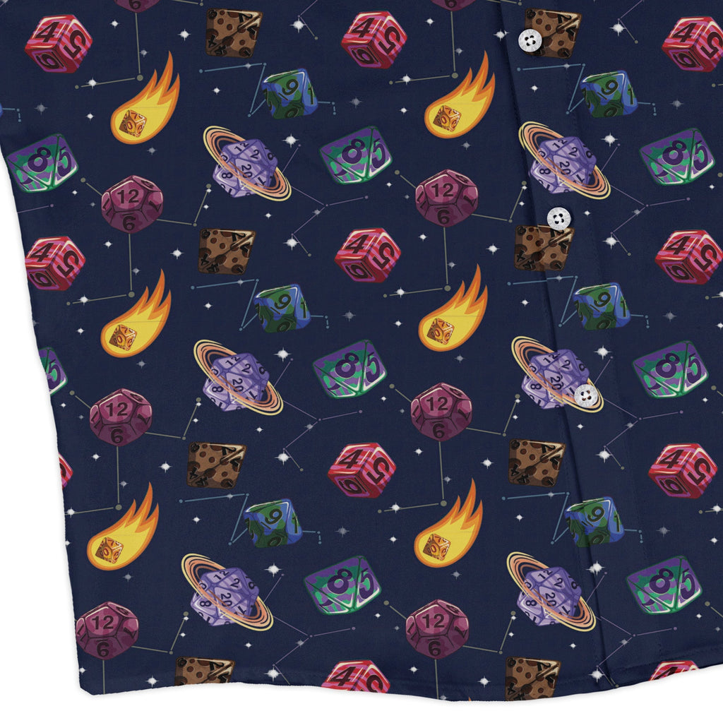Space DND Dice Planets Long Sleeve Button Up Shirt Geek Nerd adult sizing Design by Carla Morrow dnd & rpg print