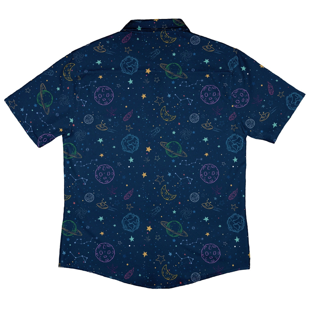Space Doodles Blue Button Up Shirt - adult sizing - outer space & astronaut print - Simple Patterns