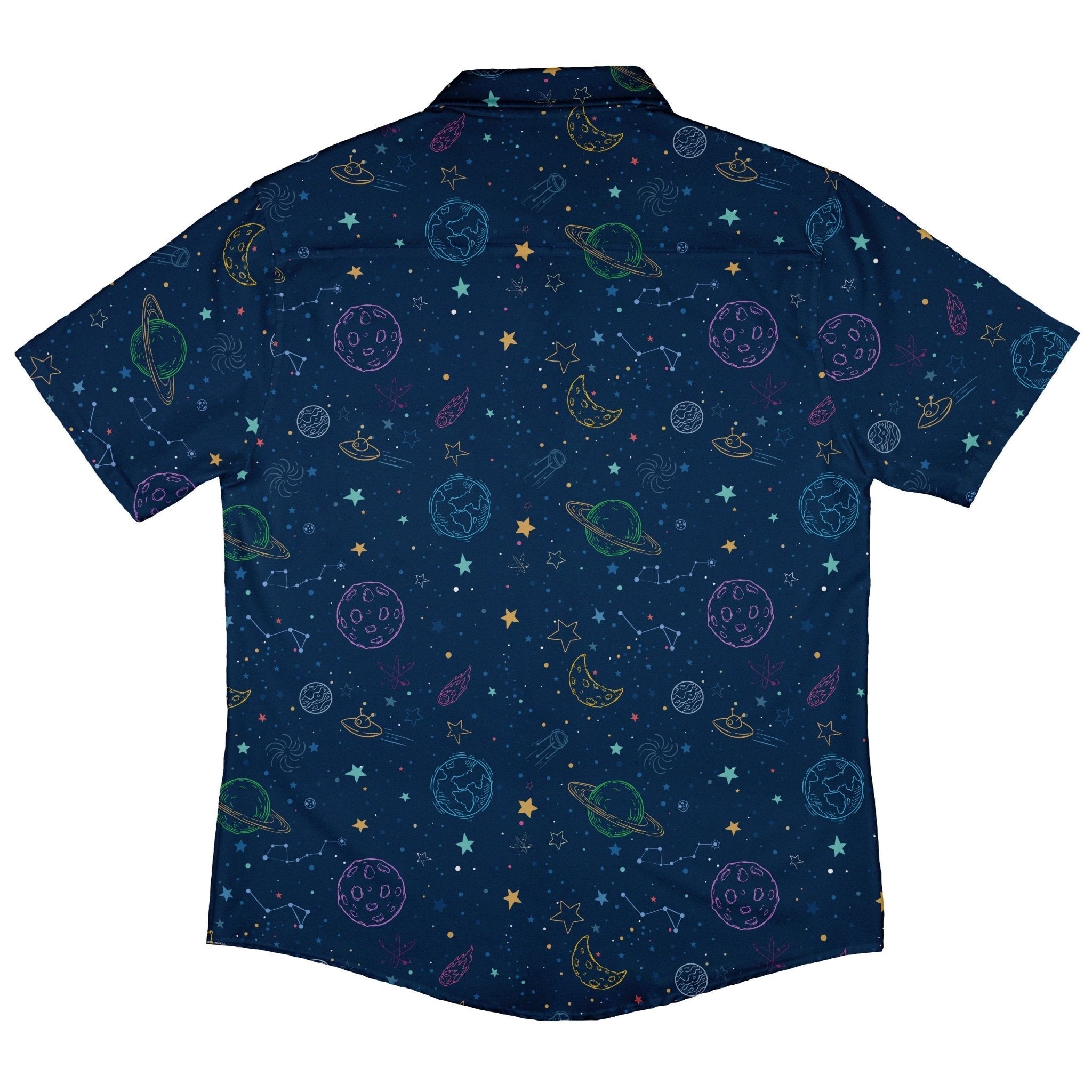Space Doodles Blue Button Up Shirt - adult sizing - outer space & astronaut print - Simple Patterns