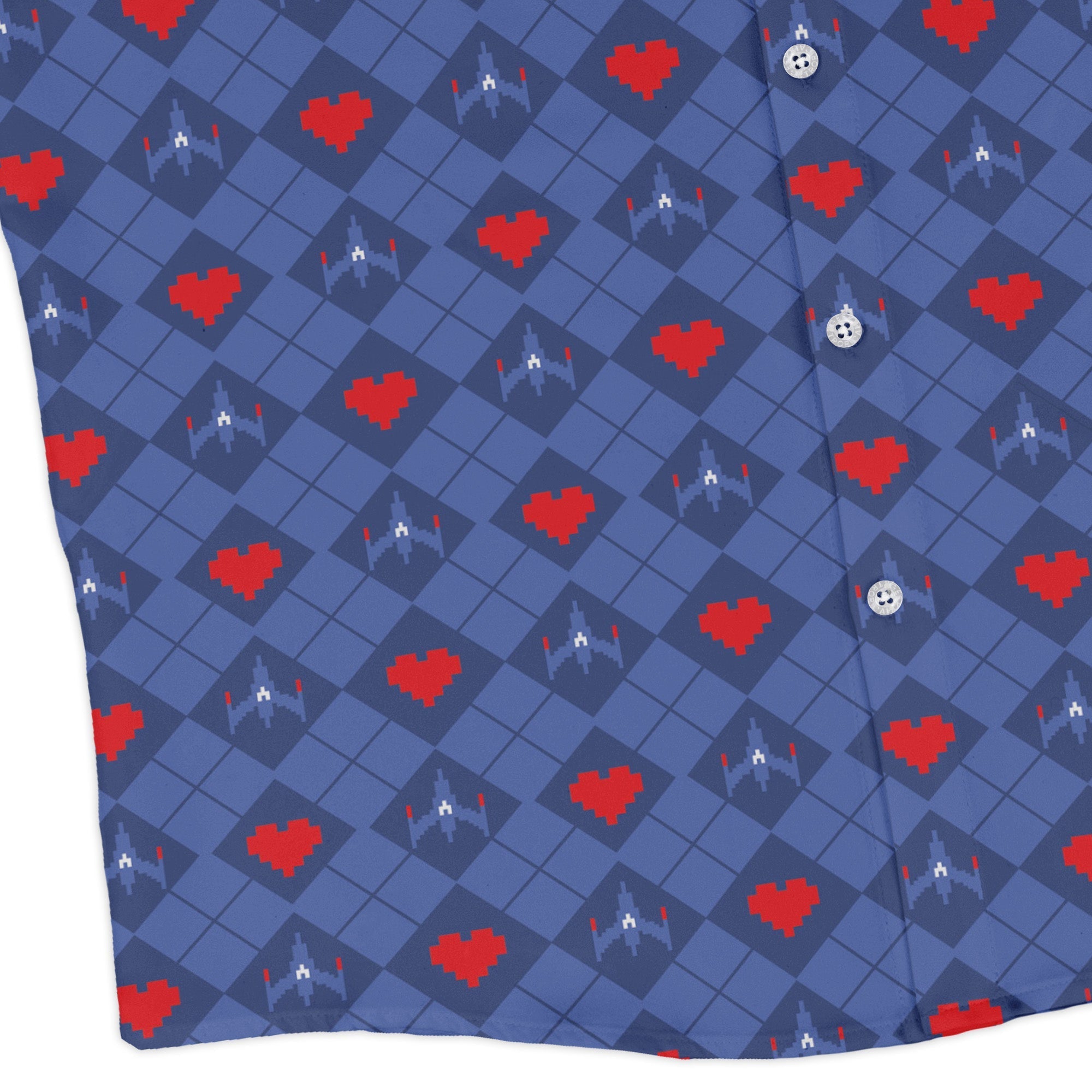 Space Fighter Heart Long Sleeve Button Up Shirt Geek Nerd adult sizing Design by Heather Davenport FLOW DESC WRITING