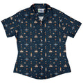 Space Retro Arcade Curvy Button Up Shirt Geek Nerd outer space & astronaut print video game arcade print women
