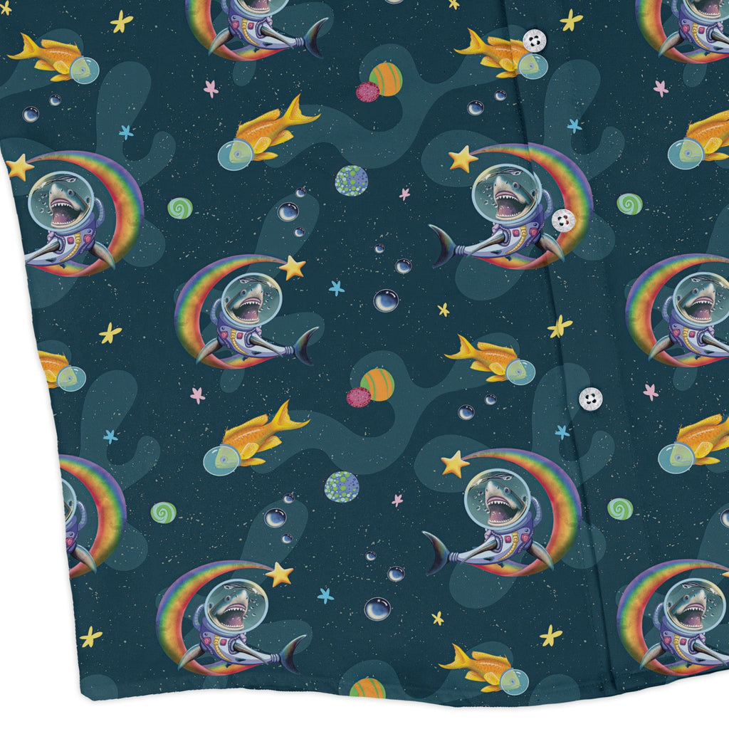 Space Sharks Long Sleeve Button Up Shirt Geek Nerd adult sizing Animal Patterns Design by Carla Morrow