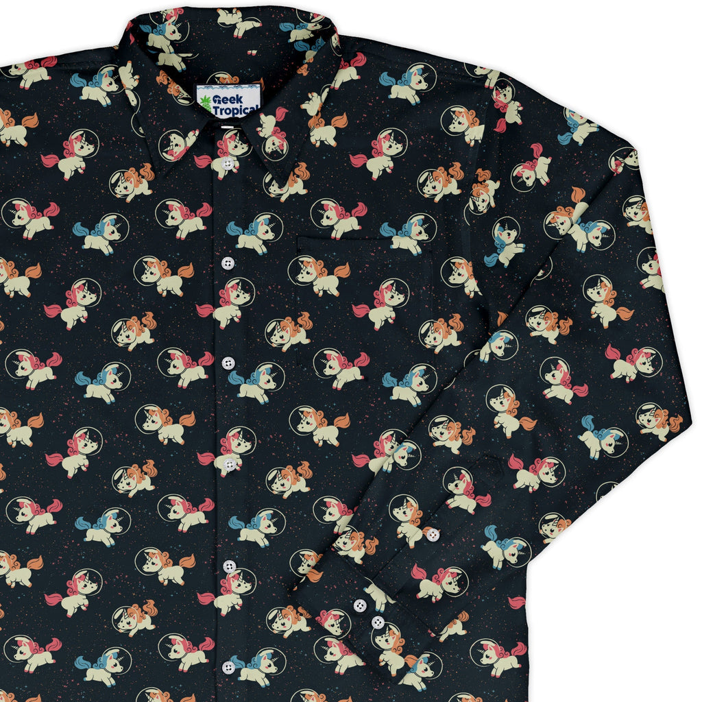 Space Unicorns Long Sleeve Button Up Shirt Geek Nerd 0925 adult sizing All Adult Button Up Shirts