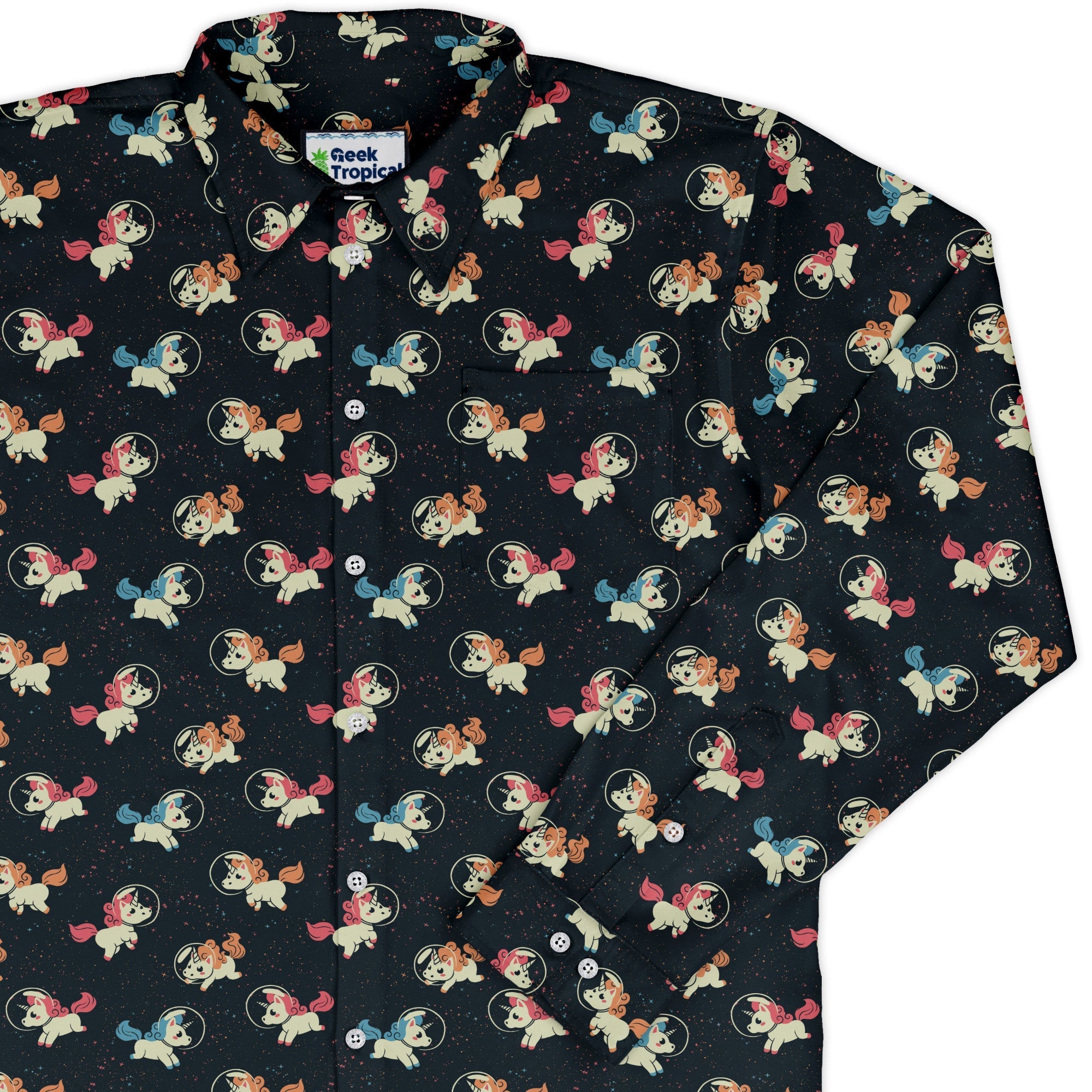 Space Unicorns Long Sleeve Button Up Shirt Geek Nerd 0925 adult sizing All Adult Button Up Shirts