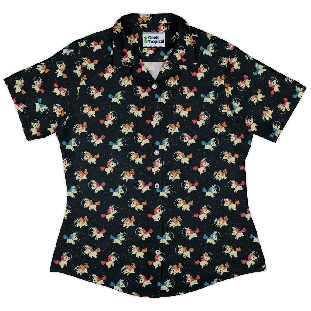 Space Unicorns Curvy Button Up Shirt Geek Nerd 0925 All Adult Button Up Shirts Design by Tobe Fonseca