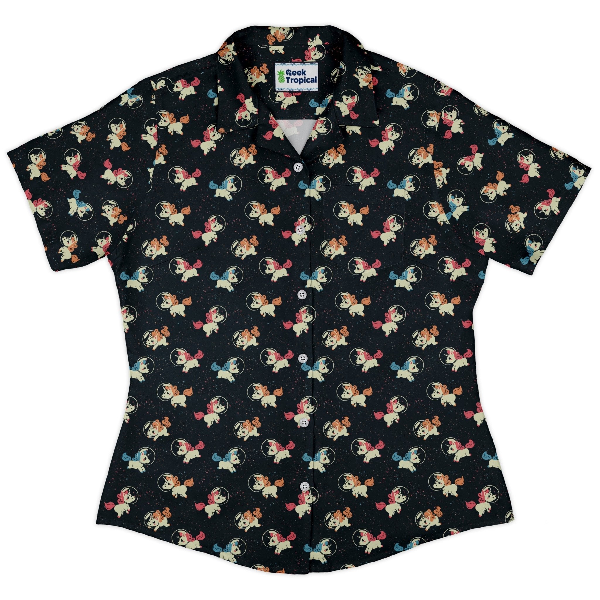 Space Unicorns Curvy Button Up Shirt Geek Nerd 0925 All Adult Button Up Shirts Design by Tobe Fonseca