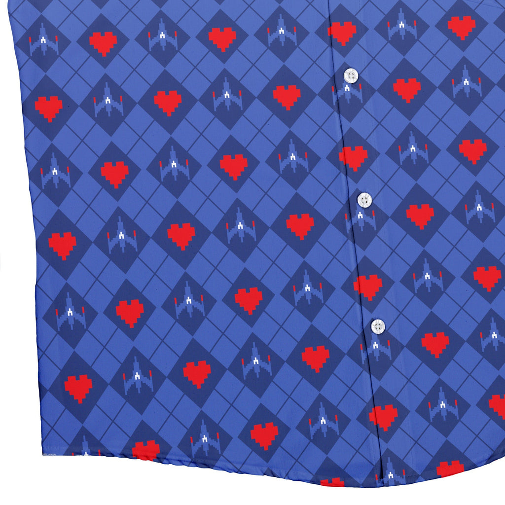 Space Fighter Heart Button Up Shirt Geek Nerd adult sizing Design by Heather Davenport q225