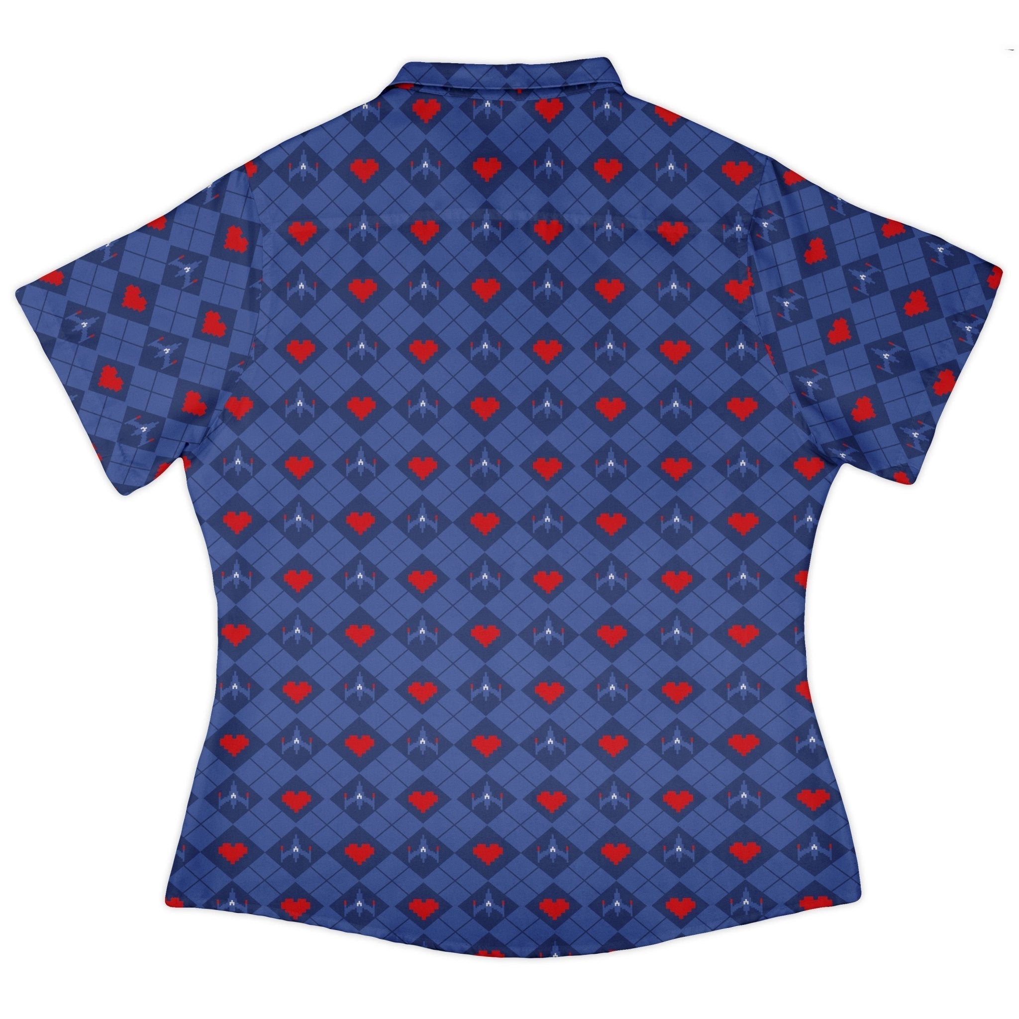 Space Fighter Heart Curvy Button Up Shirt Geek Nerd Design by Heather Davenport q225 video game arcade print