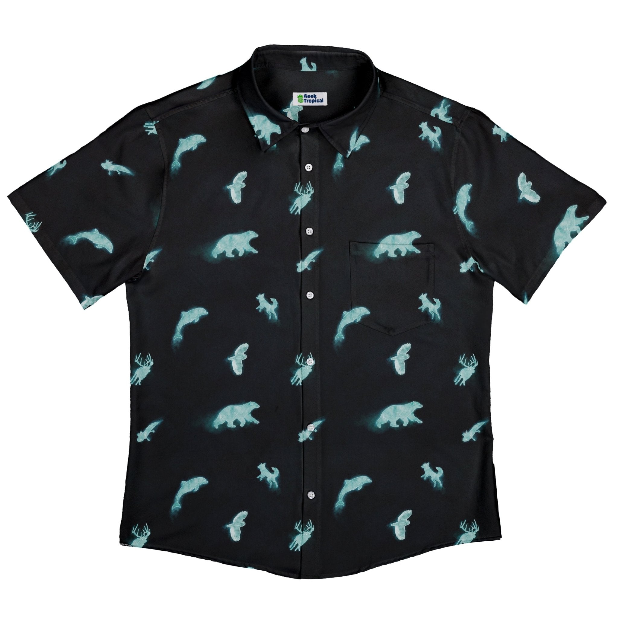 Spirit Animals Button Up Shirt Geek Nerd adult sizing animal patterns Designs by Nathan