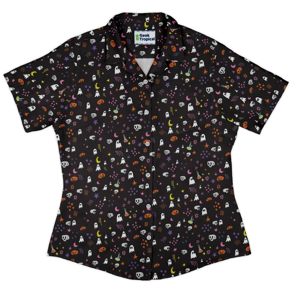 Spooky Doodles Curvy Button Up Shirt Geek Nerd 0925 All Adult Button Up Shirts Design by Heather Davenport