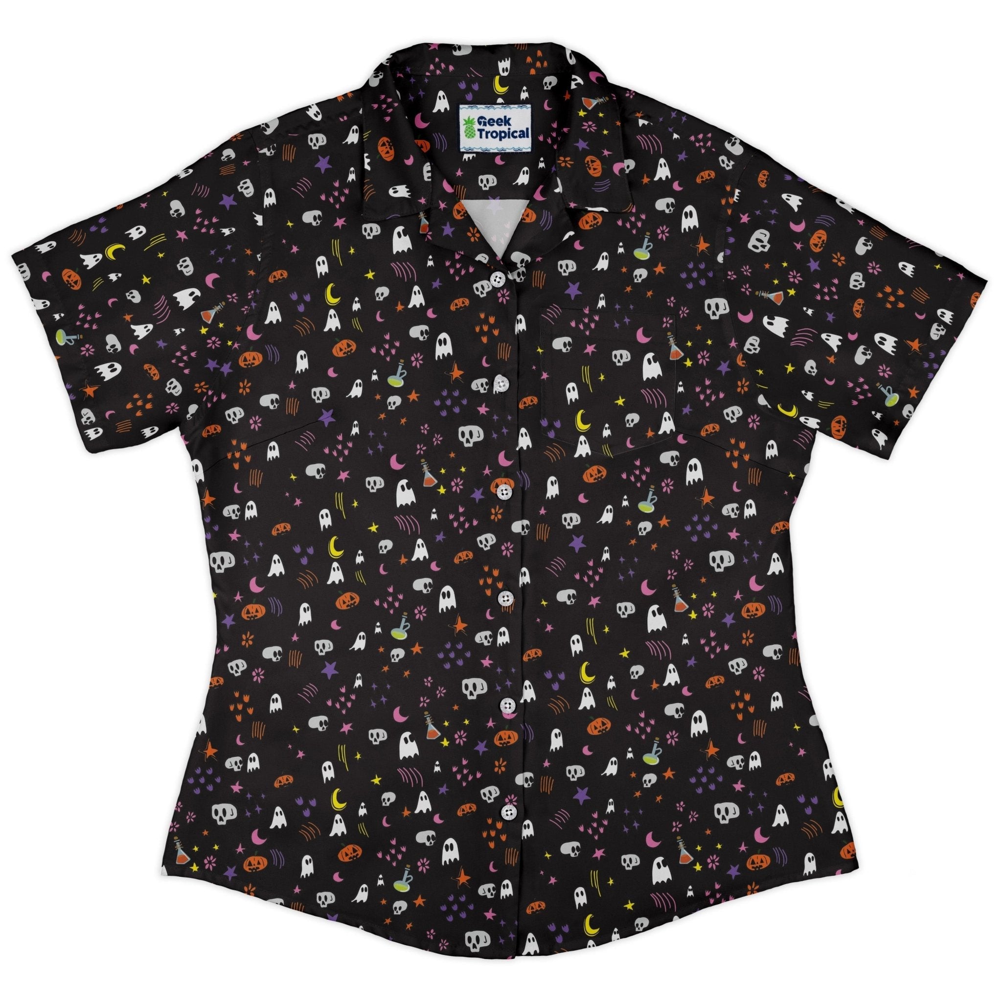Spooky Doodles Curvy Button Up Shirt Geek Nerd 0925 All Adult Button Up Shirts Design by Heather Davenport