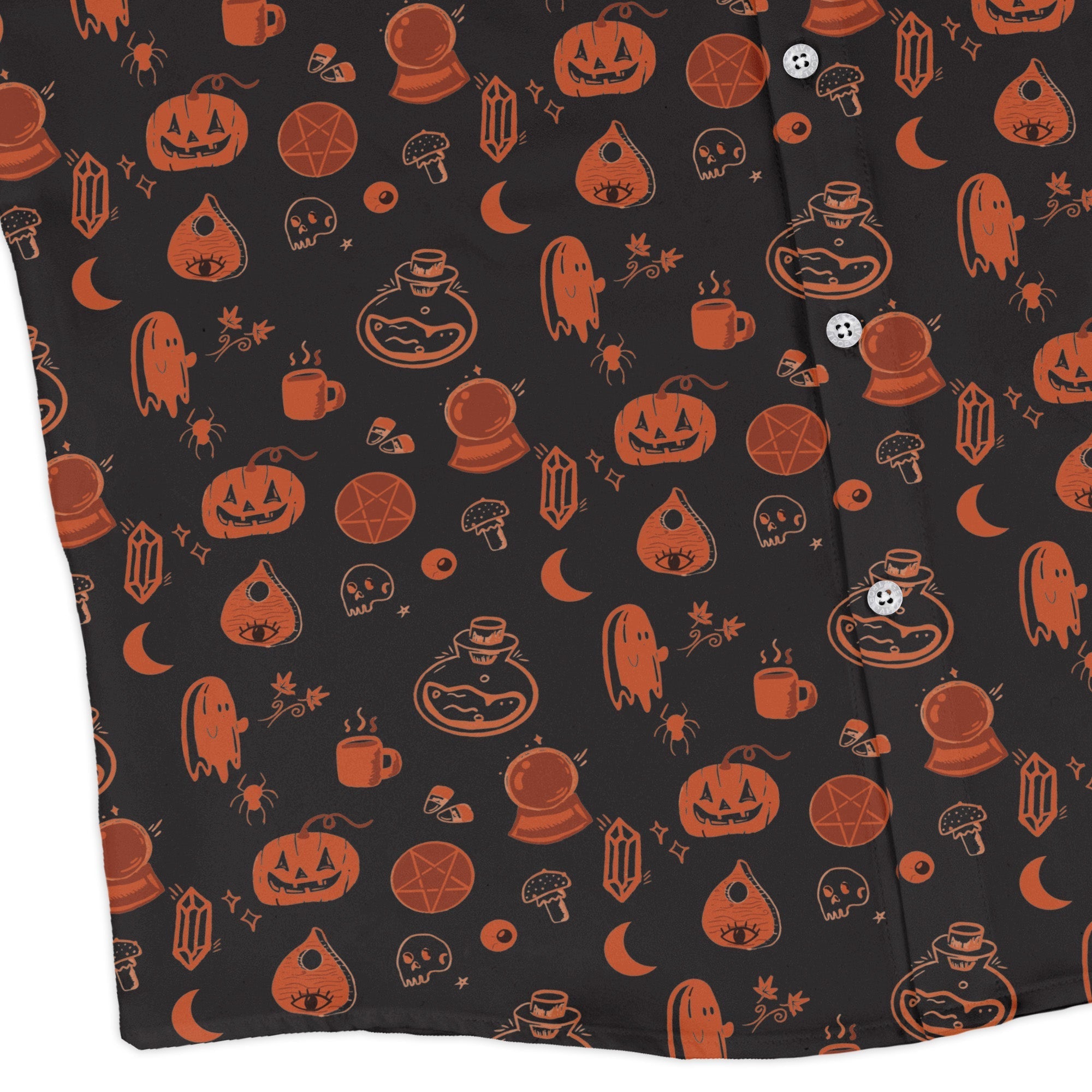 Spooky Halloween Orange Long Sleeve Button Up Shirt Geek Nerd adult sizing Design by Heather Davenport FLOW DESC WRITING