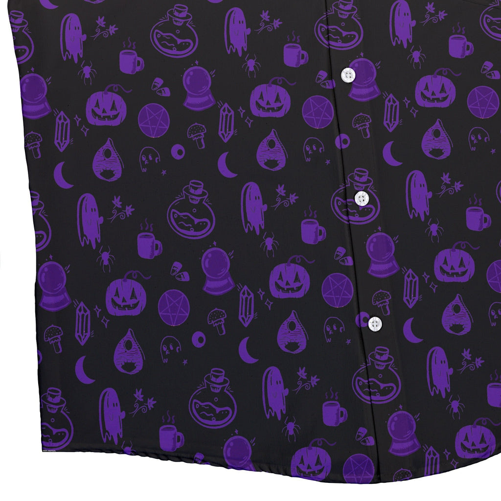 Spooky Halloween Purple Button Up Shirt Geek Nerd adult sizing Design by Heather Davenport halloween