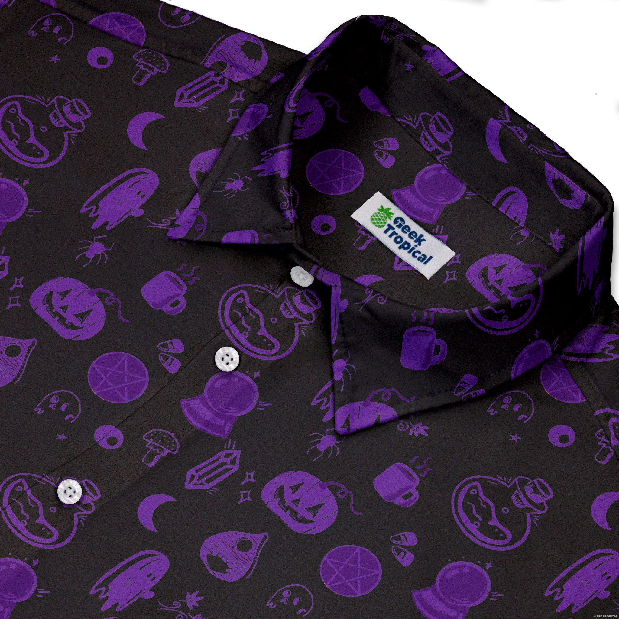 Spooky Halloween Purple Button Up Shirt