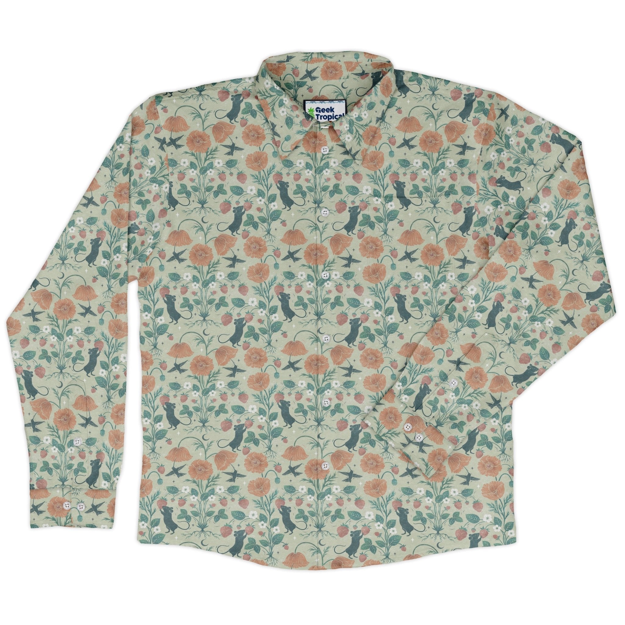 Spring Garden Long Sleeve Button Up Shirt Geek Nerd 0925 adult sizing All Adult Button Up Shirts