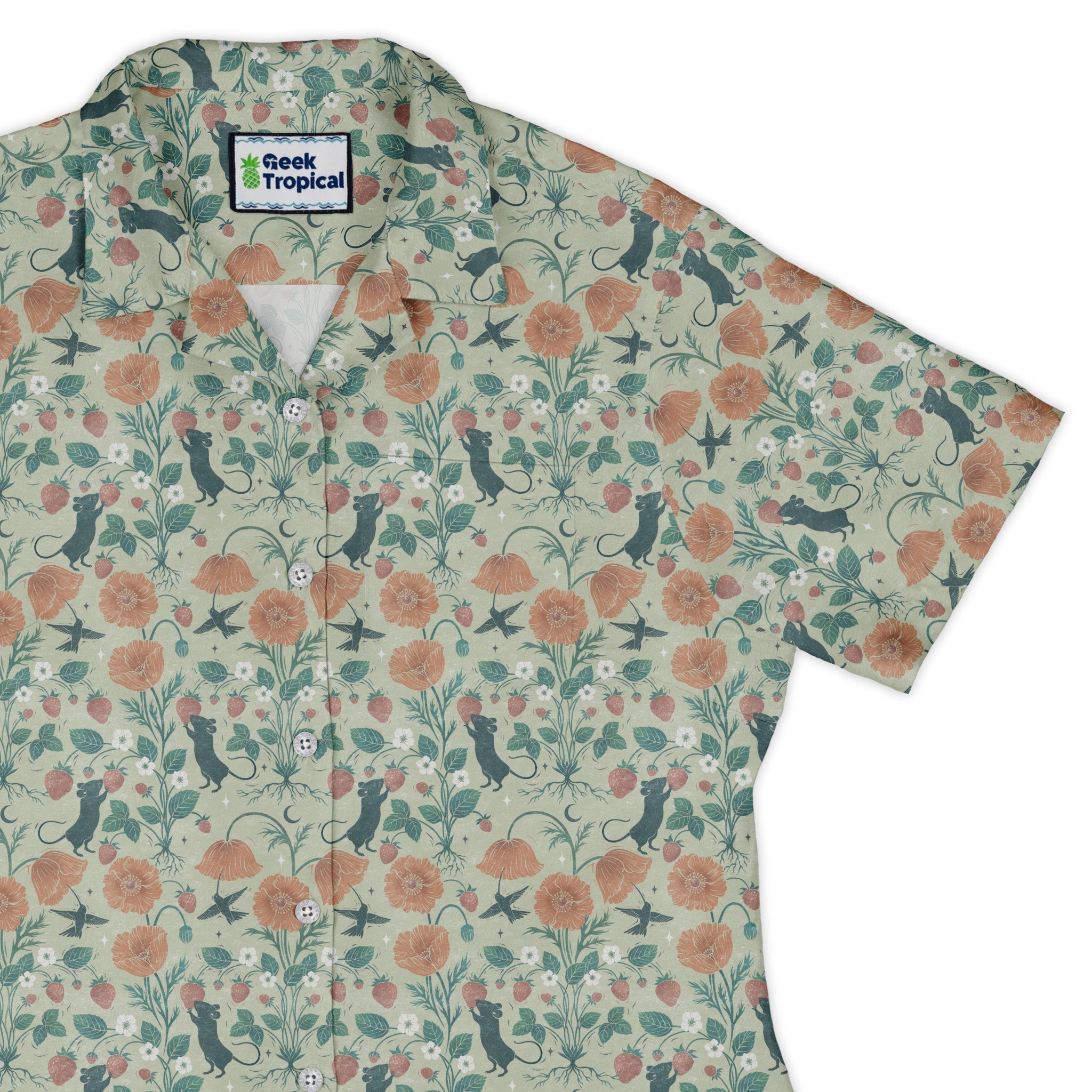 Spring Garden Curvy Button Up Shirt Geek Nerd 0925 All Adult Button Up Shirts Botany Print