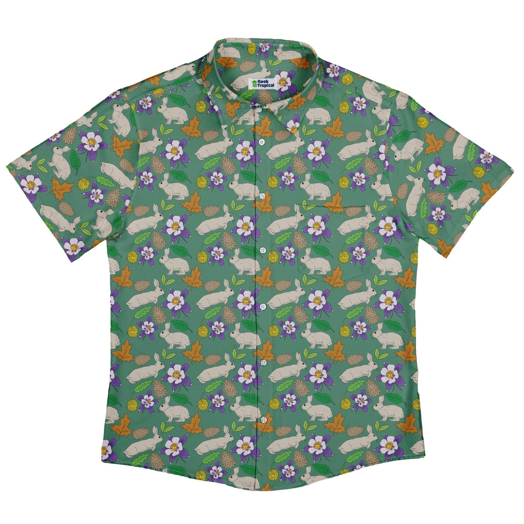 Spring Forest Green Button Up Shirt Geek Nerd adult sizing animal patterns botany print