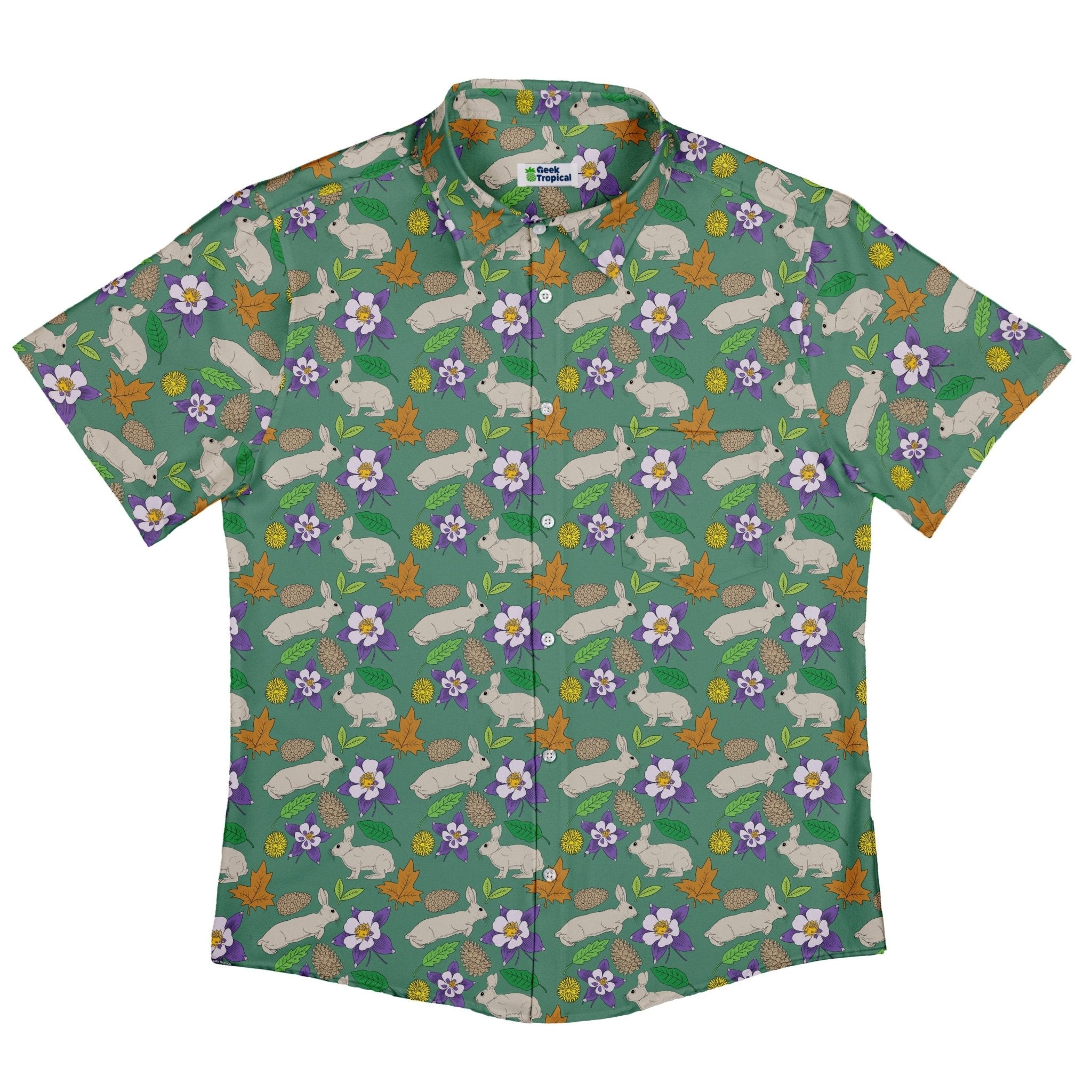 Spring Forest Green Button Up Shirt Geek Nerd adult sizing animal patterns botany print