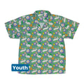 Spring Forest Green Youth Hawaiian Shirt Geek Nerd animal patterns botany print Design by Julie Kitzes