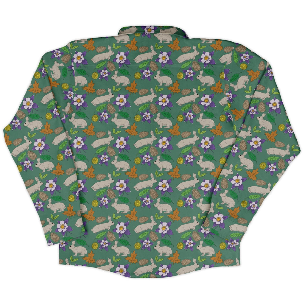 Spring Forest Green Long Sleeve Button Up Shirt Geek Nerd adult sizing animal patterns botany print