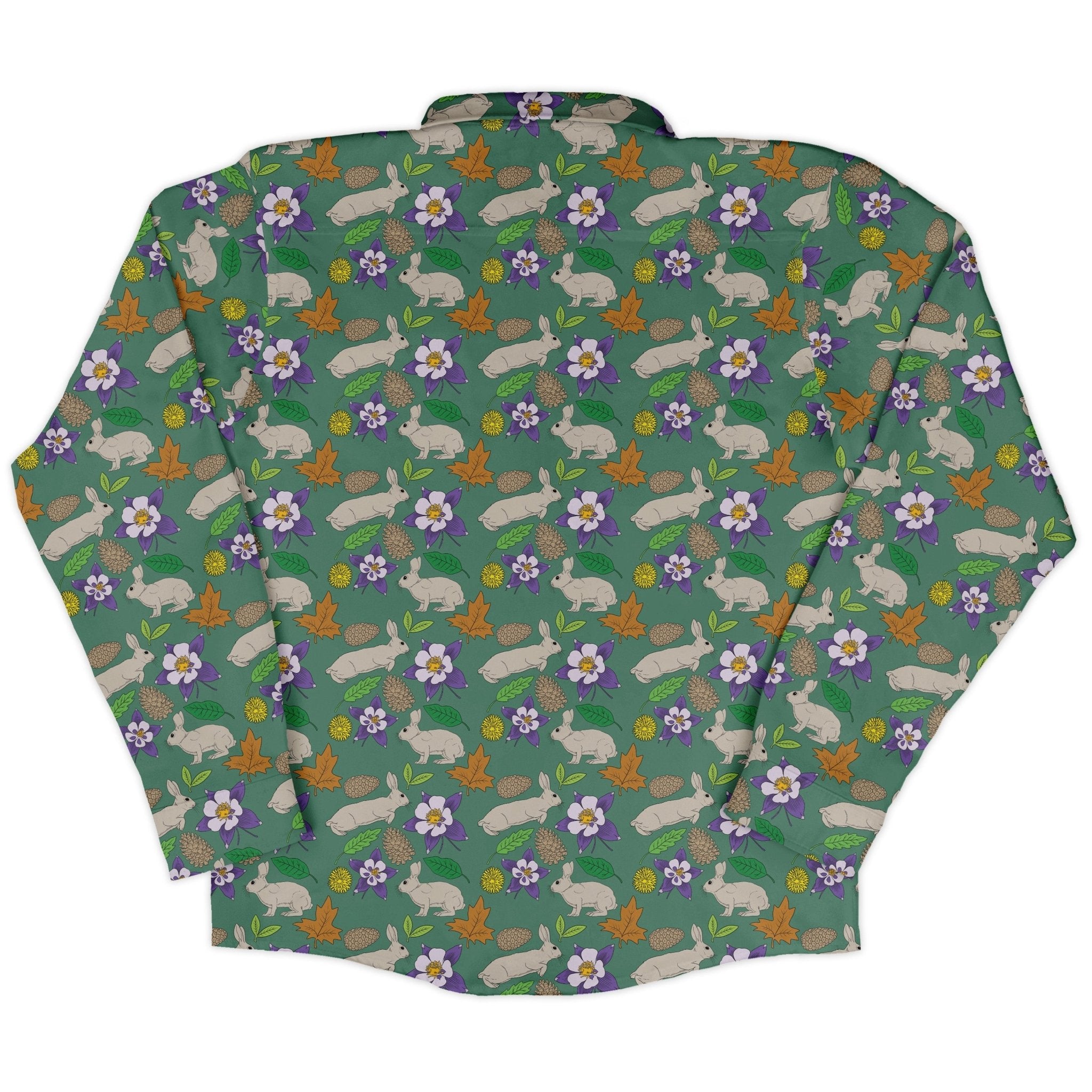 Spring Forest Green Long Sleeve Button Up Shirt Geek Nerd adult sizing animal patterns botany print