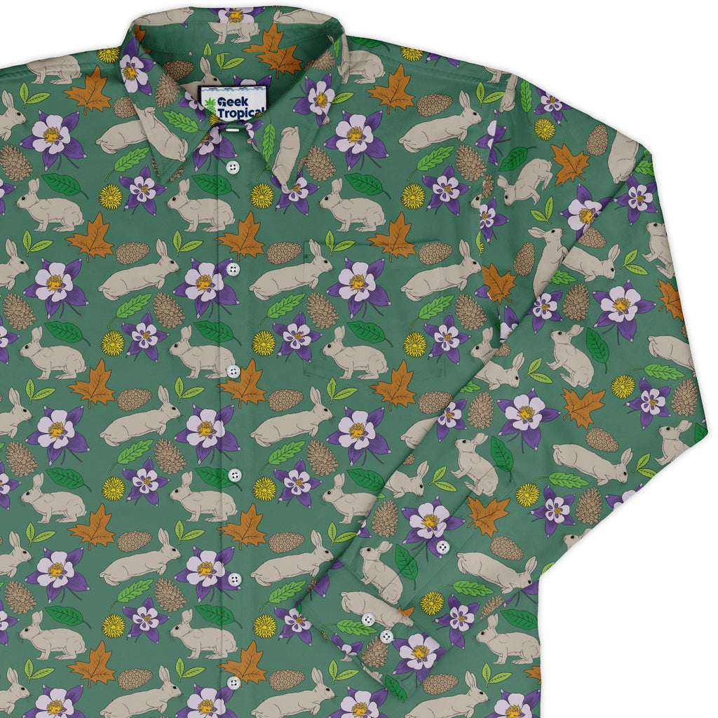 Spring Forest Green Long Sleeve Button Up Shirt Geek Nerd adult sizing animal patterns botany print