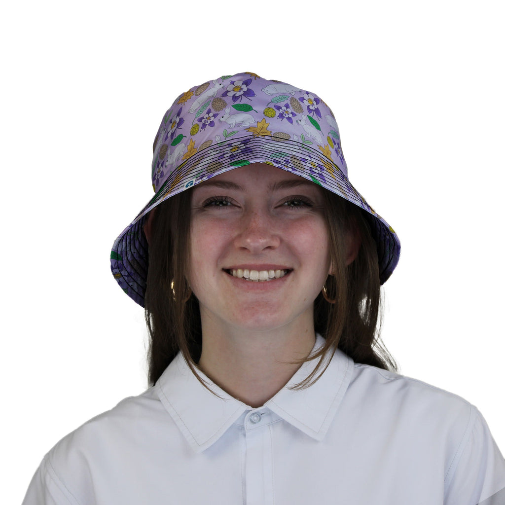 Spring Forest Purple Bucket Hat Geek Nerd animal patterns botany print Design by Julie Kitzes