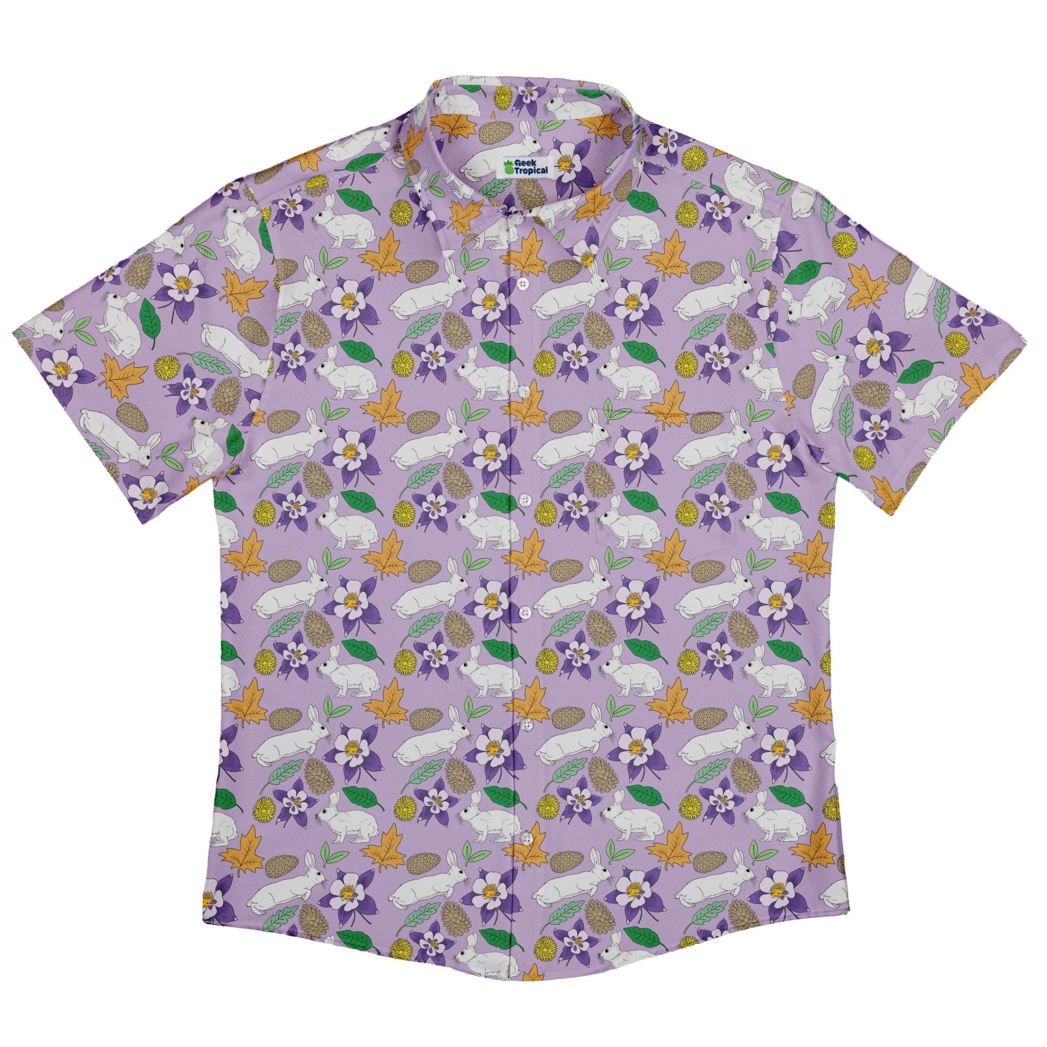 Spring Forest Purple Button Up Shirt Geek Nerd adult sizing animal patterns botany print