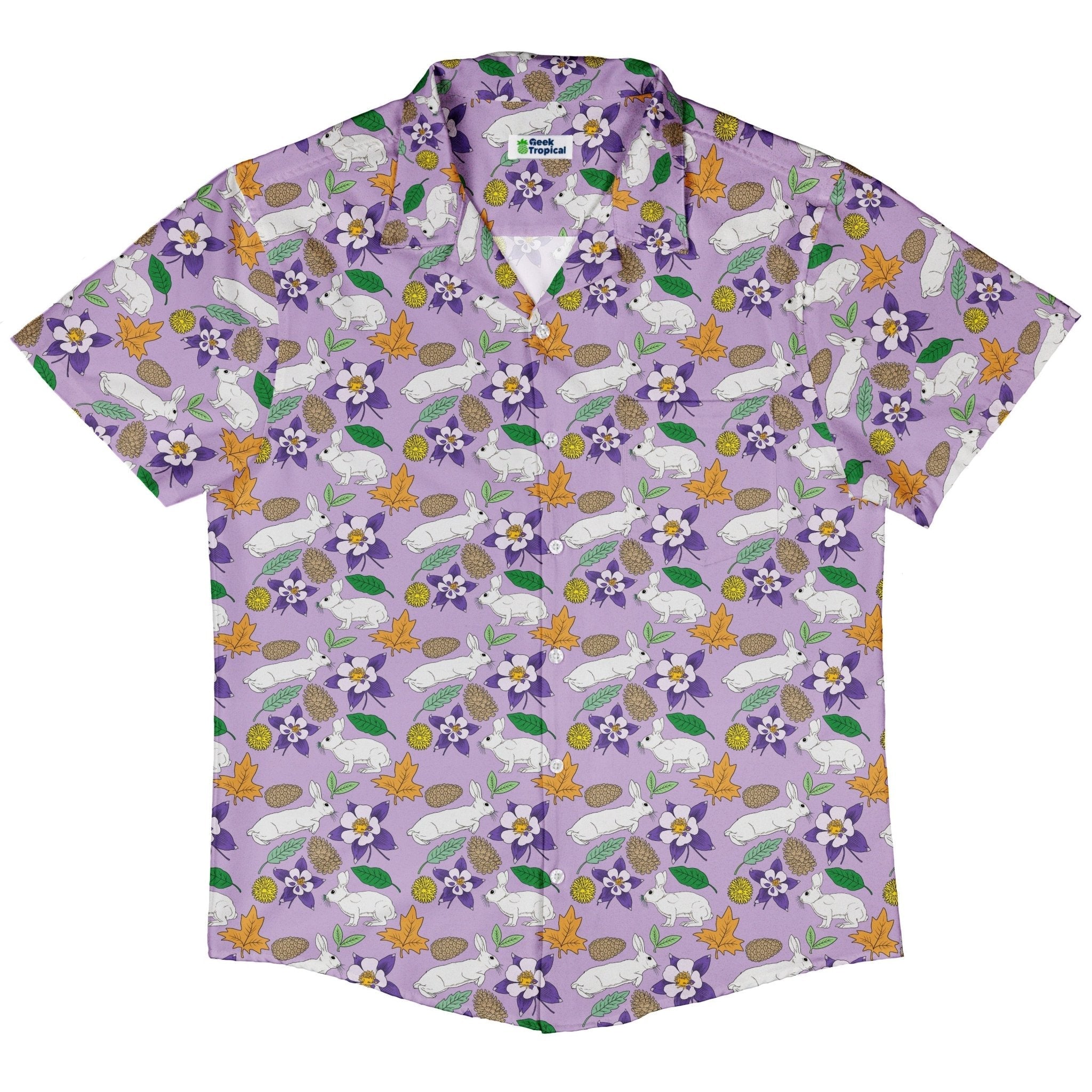 Spring Forest Purple Button Up Shirt Geek Nerd adult sizing animal patterns botany print