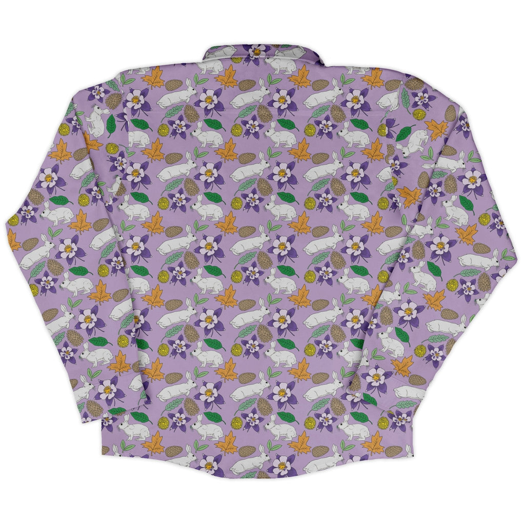 Spring forest purple Long Sleeve Button Up Shirt Geek Nerd adult sizing animal patterns botany print