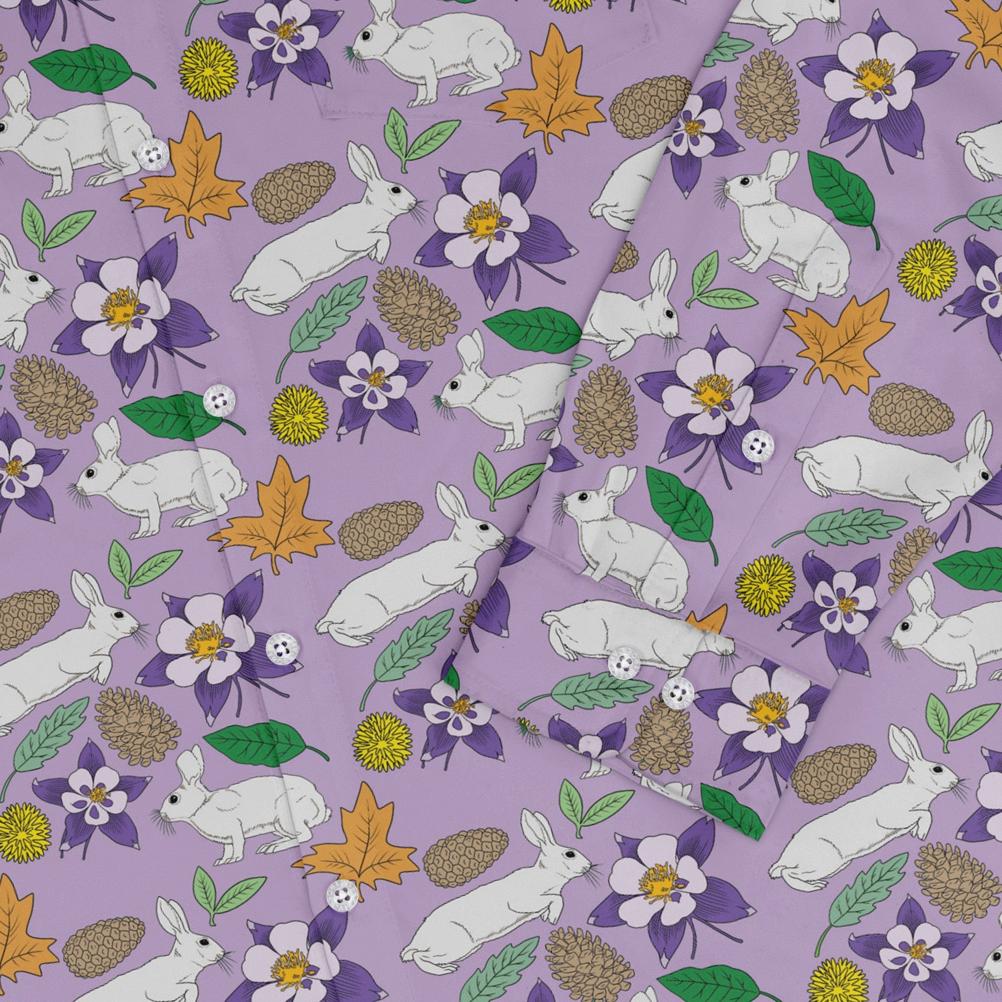 Spring forest purple Long Sleeve Button Up Shirt Geek Nerd adult sizing animal patterns botany print