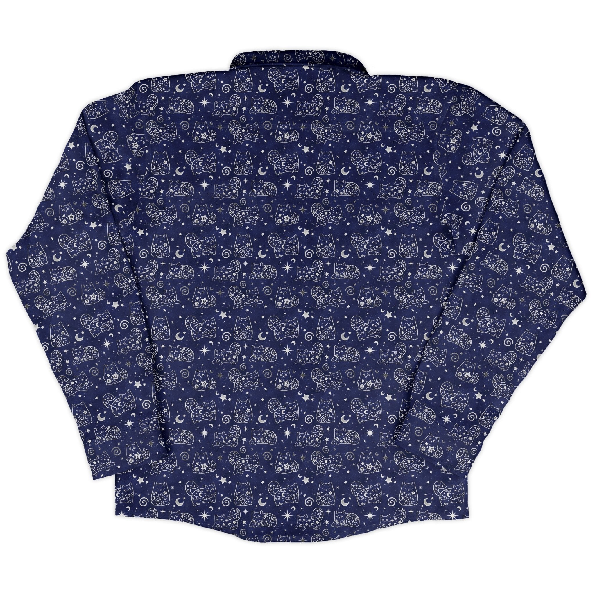 Star Cats Long Sleeve Button Up Shirt Geek Nerd adult sizing Animal Patterns Design By Brigid Ashwood