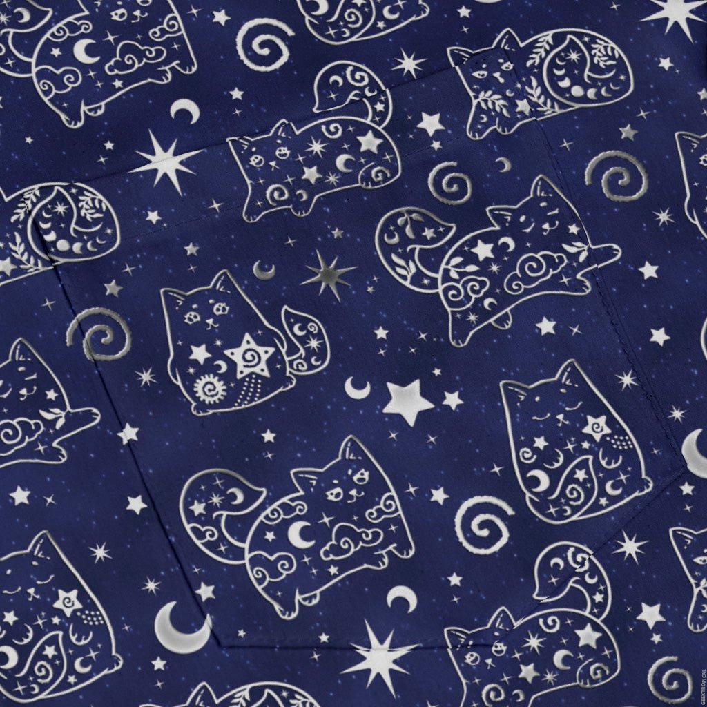 Star Cats Long Sleeve Button Up Shirt Geek Nerd adult sizing Animal Patterns Design By Brigid Ashwood