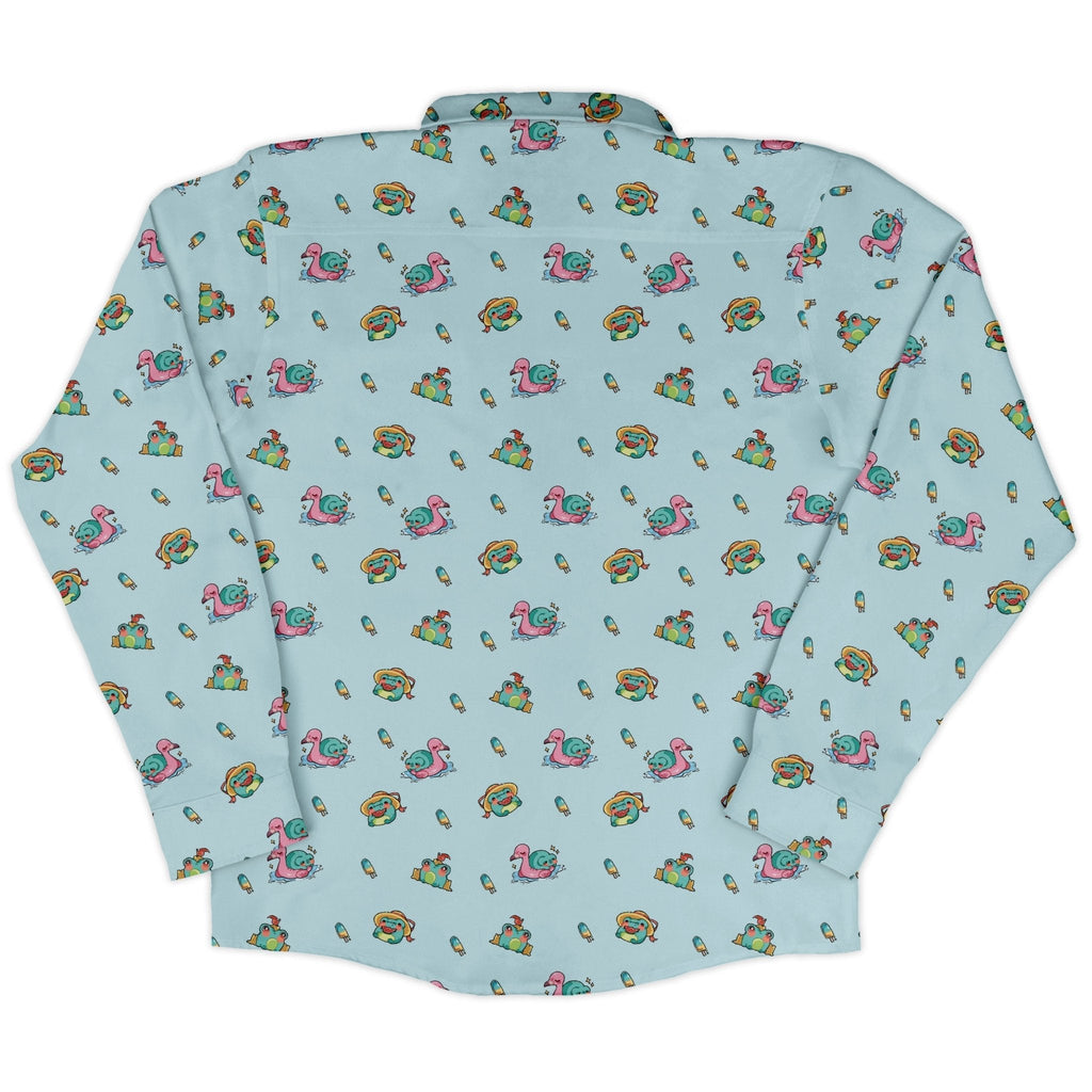 Summer Frogs Anime Long Sleeve Button Up Shirt Geek Nerd adult sizing Animal Patterns Anime