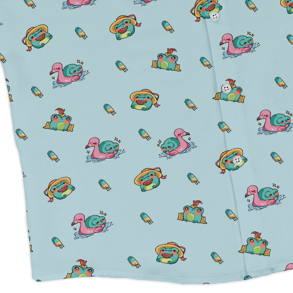 Summer Frogs Anime Long Sleeve Button Up Shirt Geek Nerd adult sizing Animal Patterns Anime
