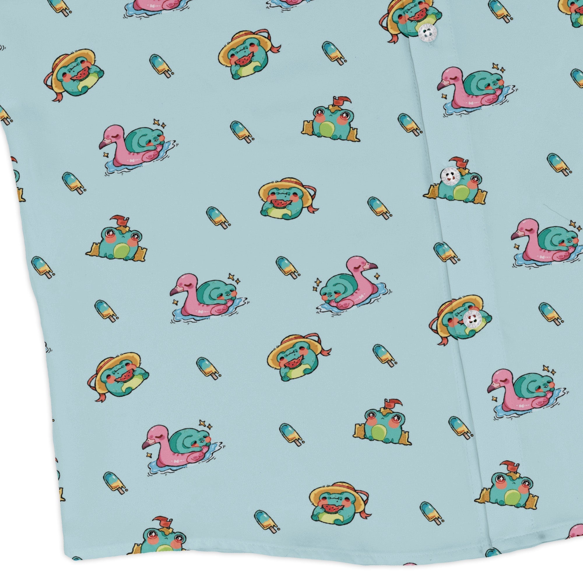 Summer Frogs Anime Long Sleeve Button Up Shirt Geek Nerd adult sizing Animal Patterns Anime