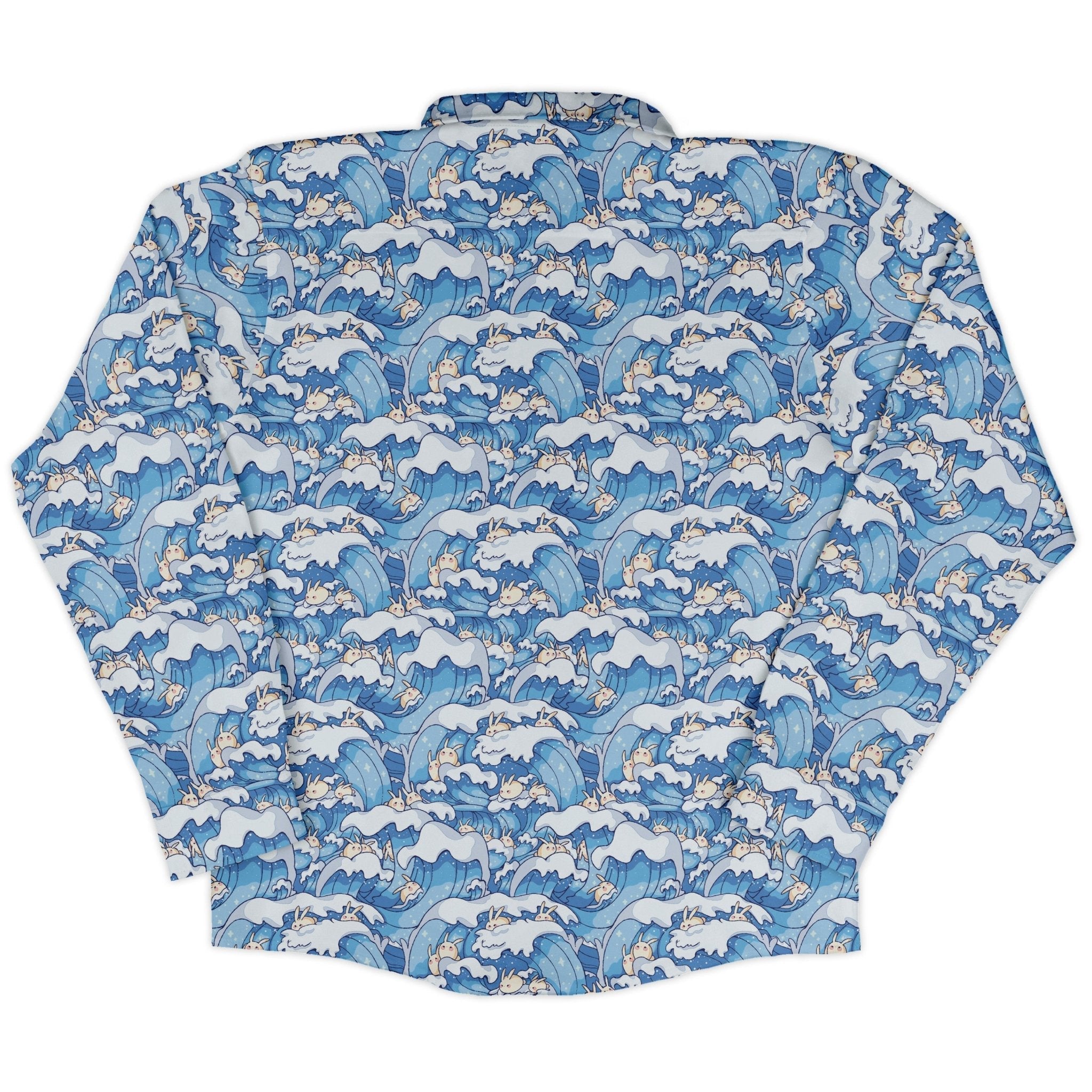 Surfer Bunnies Anime Long Sleeve Button Up Shirt Geek Nerd adult sizing Animal Patterns Anime