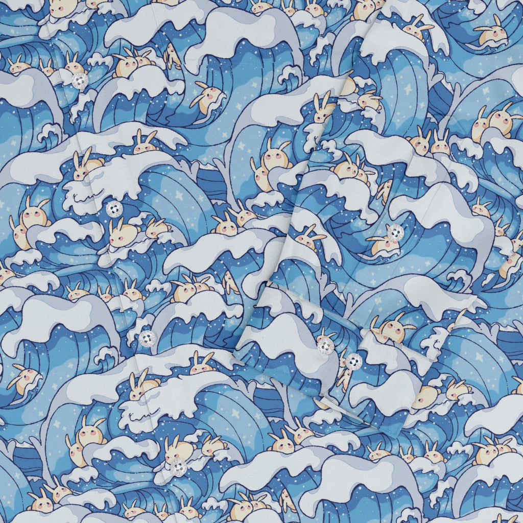 Surfer Bunnies Anime Long Sleeve Button Up Shirt Geek Nerd adult sizing Animal Patterns Anime