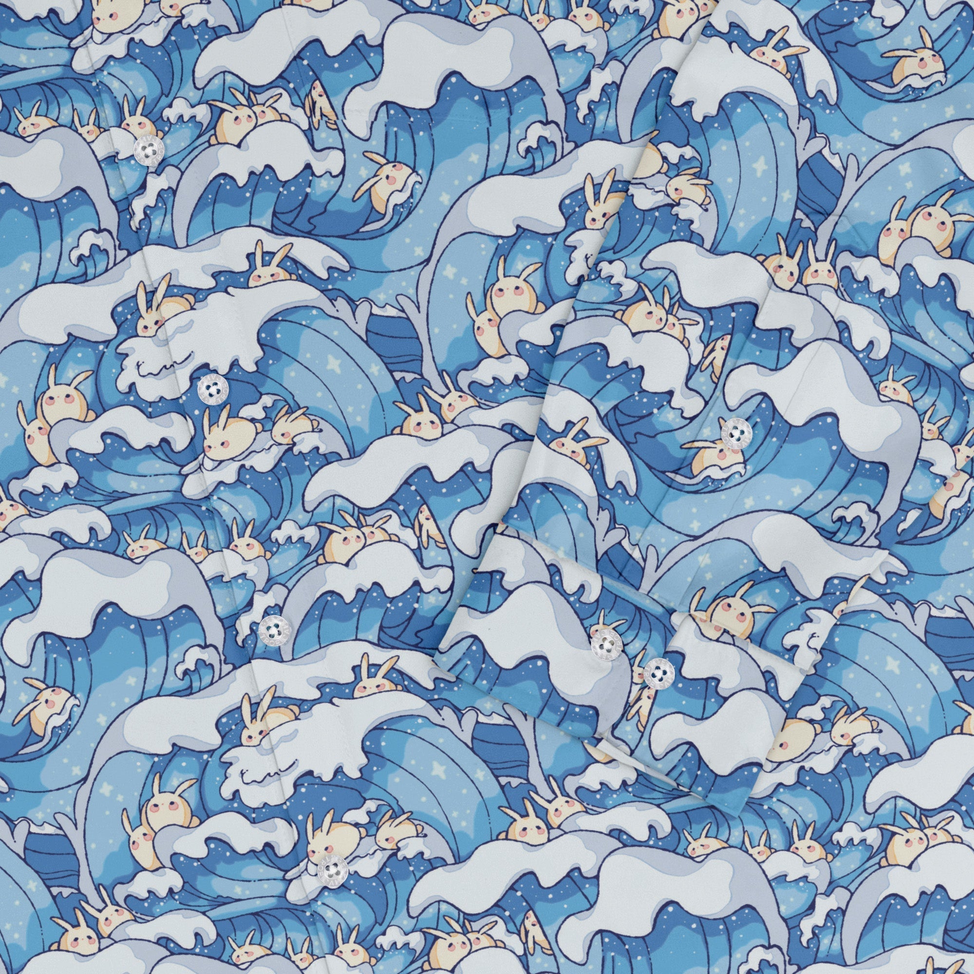 Surfer Bunnies Anime Long Sleeve Button Up Shirt Geek Nerd adult sizing Animal Patterns Anime