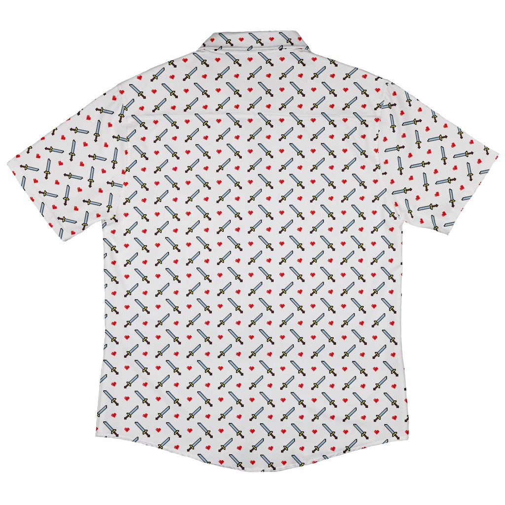Sword and Hearts Video Game Button Up Shirt - adult sizing - Design by Heather Davenport - Simple Patterns