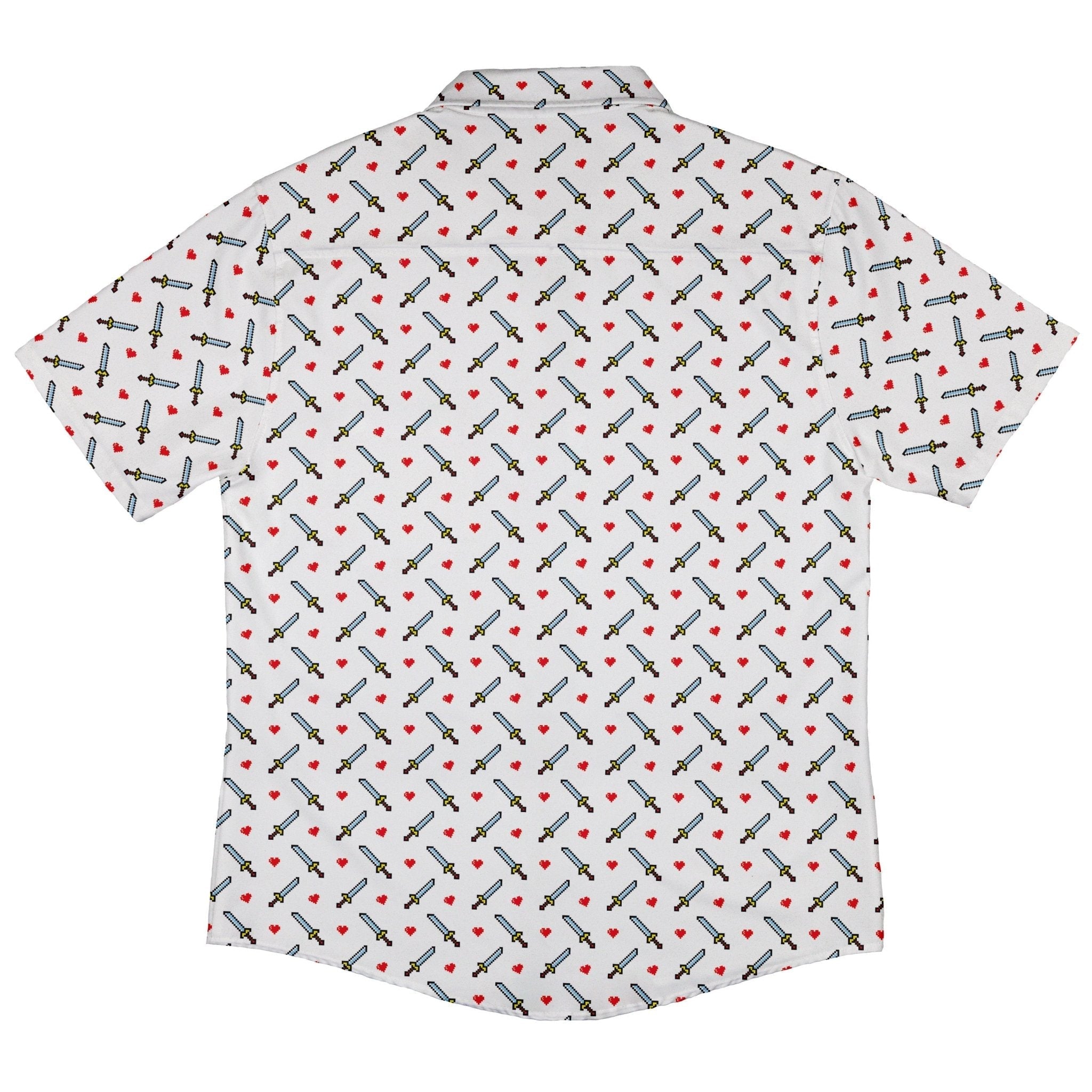 Sword and Hearts Video Game Button Up Shirt - adult sizing - Design by Heather Davenport - Simple Patterns