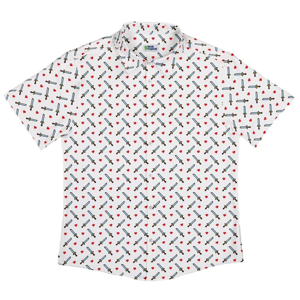 Sword and Hearts Video Game Button Up Shirt - adult sizing - Design by Heather Davenport - Simple Patterns