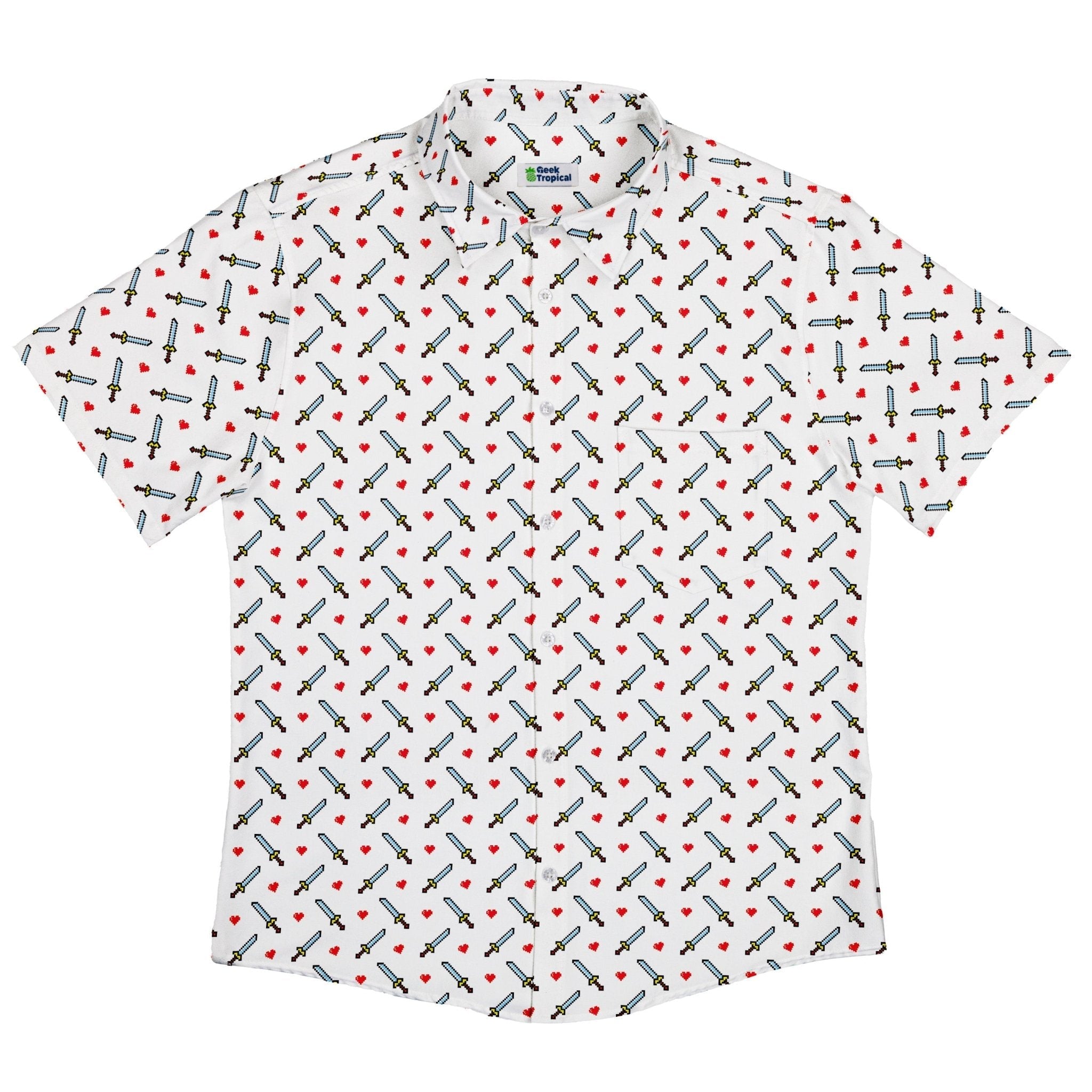 Sword and Hearts Video Game Button Up Shirt - adult sizing - Design by Heather Davenport - Simple Patterns